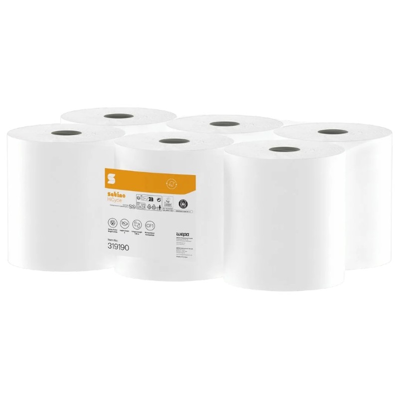 Satino HiCycle - Midi Handtuch mit Mittelzug - 2-lagig - recycelt, weiß - 138 m - 6er-Pack (CF1)